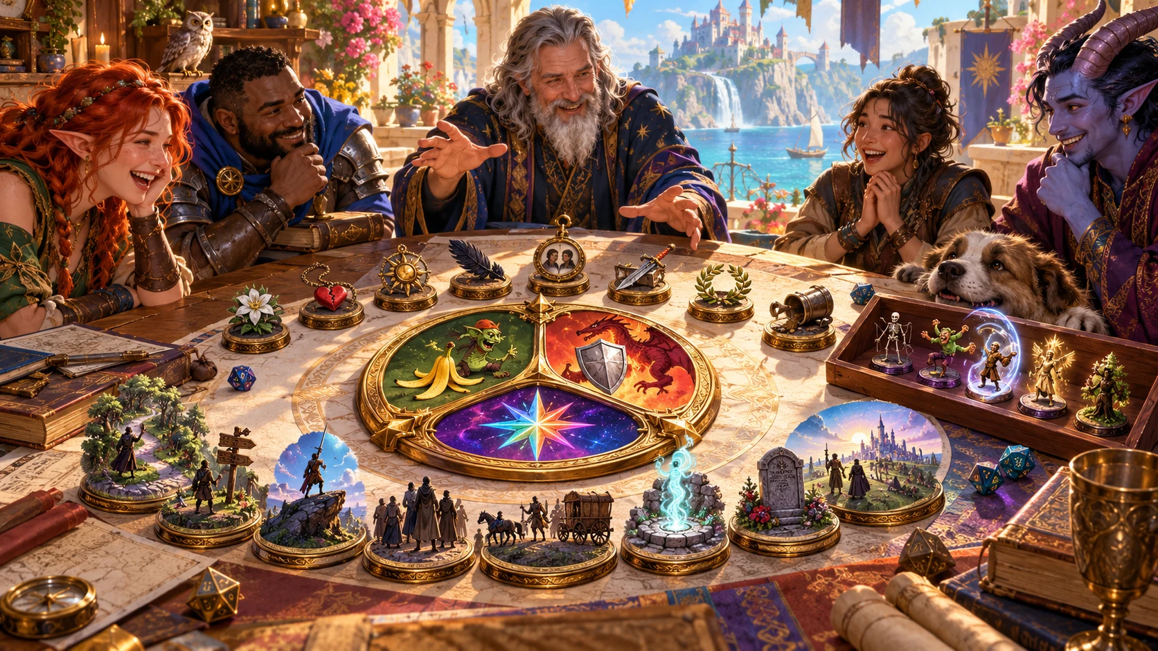 Illustrative tabletop choices connecting a character, possible fate and legacy.